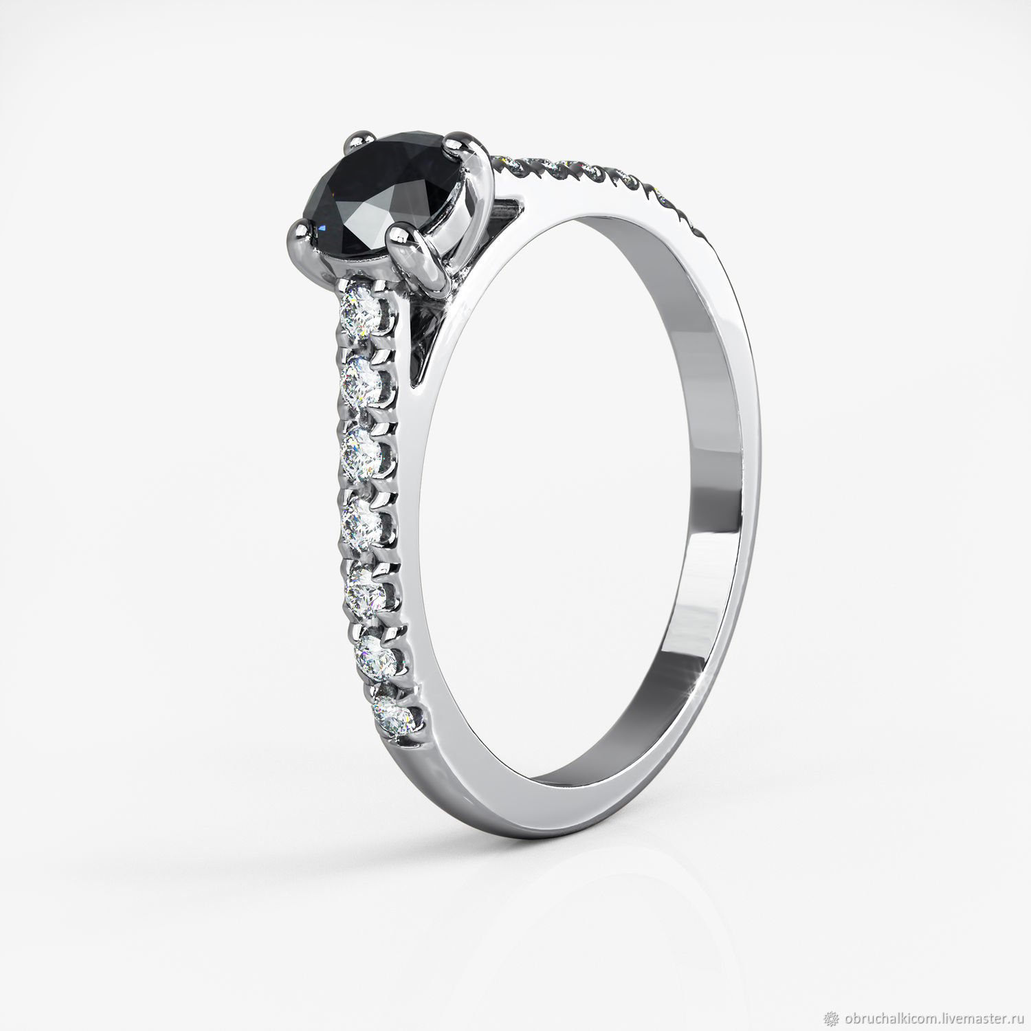 Помолвочное кольцо из белого золота с черным и белыми бриллиантами в интернет-магазине Ярмарка Мастеров по цене 153550 ₽ – QOE92RU