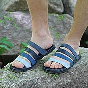 Обувь ручной работы handmade. Livemaster - original item Sandals clogs Men`s genuine leather Multicolor blue. Handmade.