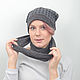 Order Set hat Snood or scarf gray-black crow's foot. Yana Levashova Fashion. Livemaster. . Headwear Sets Фото №3