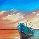 Море Картина Маслом морской пейзаж с лодкой Закат на море, Картины, Кемерово,  Фото №1
