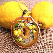 Украшения handmade. Livemaster - original item Agate pendant Sunny mood Lemons Painting. Handmade.