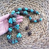 Украшения handmade. Livemaster - original item Large set-beads and earrings with Rudraksha and artificial turquoise. Handmade.