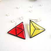 Украшения handmade. Livemaster - original item Transparent Earrings Resin Triangle Red Yellow Geometry. Handmade.