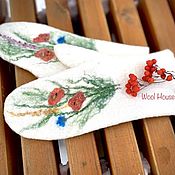 Аксессуары handmade. Livemaster - original item Mittens felted Poppies and delphinium ecostyle. Handmade.