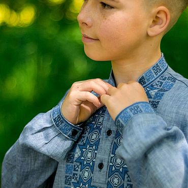 Вышиванка для мальчика Колос - Оберег (синяя вышивка) 134 (13114-129126)
