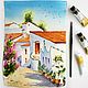 Landscape painting courtyard in Spain street flowers. Painting City of Europe, Pictures, Moscow,  Фото №1