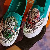 Обувь ручной работы handmade. Livemaster - original item Sneakers slip-ons with a pattern of the Joker and Harley Quinn. Customization of shoes.. Handmade.