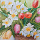 Натюрморт цветы Тюльпаны с нарциссами в корзине, Картины, Сочи,  Фото №1