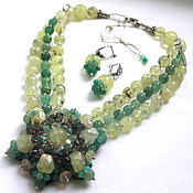 Украшения handmade. Livemaster - original item Necklace 3 strands with pendant and earrings - prehnite, Aventurine beads.. Handmade.