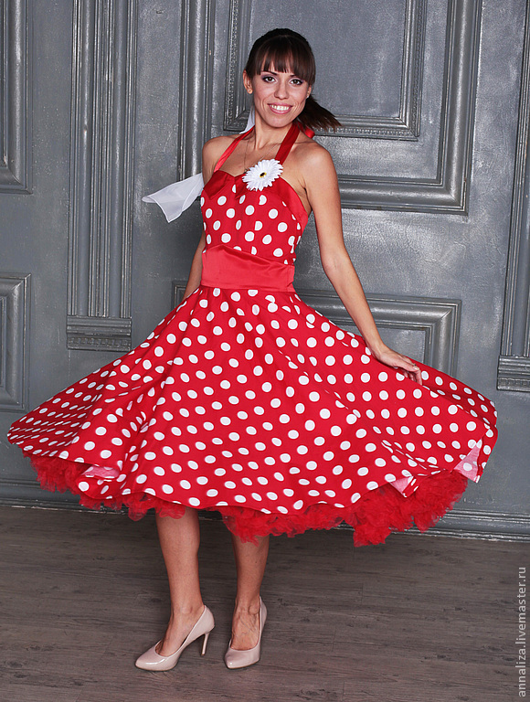 Платье в стиле 50-х "Красное в горох" – заказать на Ярмарке Мастеров – TU5WRU