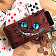 Cheshire Cat slim wallet Long phone wallet leather Hand painted art, Wallets, Trakai,  Фото №1