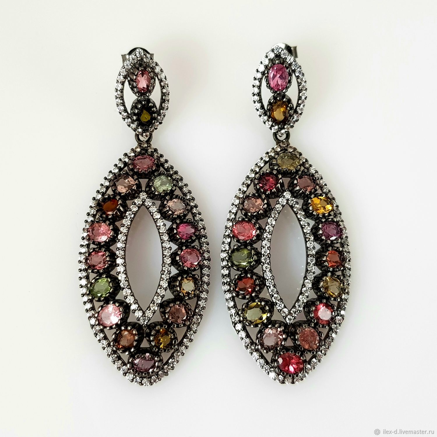Серебряные серьги с турмалинами, 925 проба в интернет-магазине Ярмарка ...