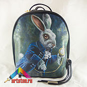 Сумки и аксессуары handmade. Livemaster - original item Backpack with painted leather White rabbit. Handmade.