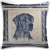 Картины и панно handmade. Livemaster - original item "Great Dane - blue color" / Decorative pillow with hand-painted. Handmade.