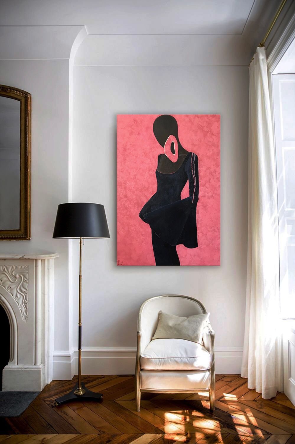 Стильная картина в розовом цвете 100x70 «Девушка в чёрном», Картины, Москва,  Фото №1