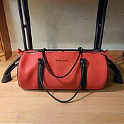 Сумки и аксессуары handmade. Livemaster - original item Powerful leather handbag. Thick red, black belts art D1. Handmade.