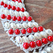 Украшения handmade. Livemaster - original item Necklace "White and red roses" coral, pearl, beads. Handmade.