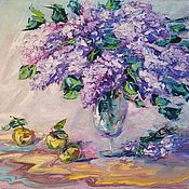 Картины и панно handmade. Livemaster - original item Oil painting lilac and apples 