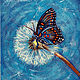 "Бабочка и Одуванчик". Принт на холсте. Картина с бабочкой. Картины. Eliza.CosmicArt. Интернет-магазин Ярмарка Мастеров.  Фото №2
