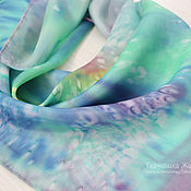 Зеленый палантин / шарф из шерсти и кашемира. Ботанический шарф