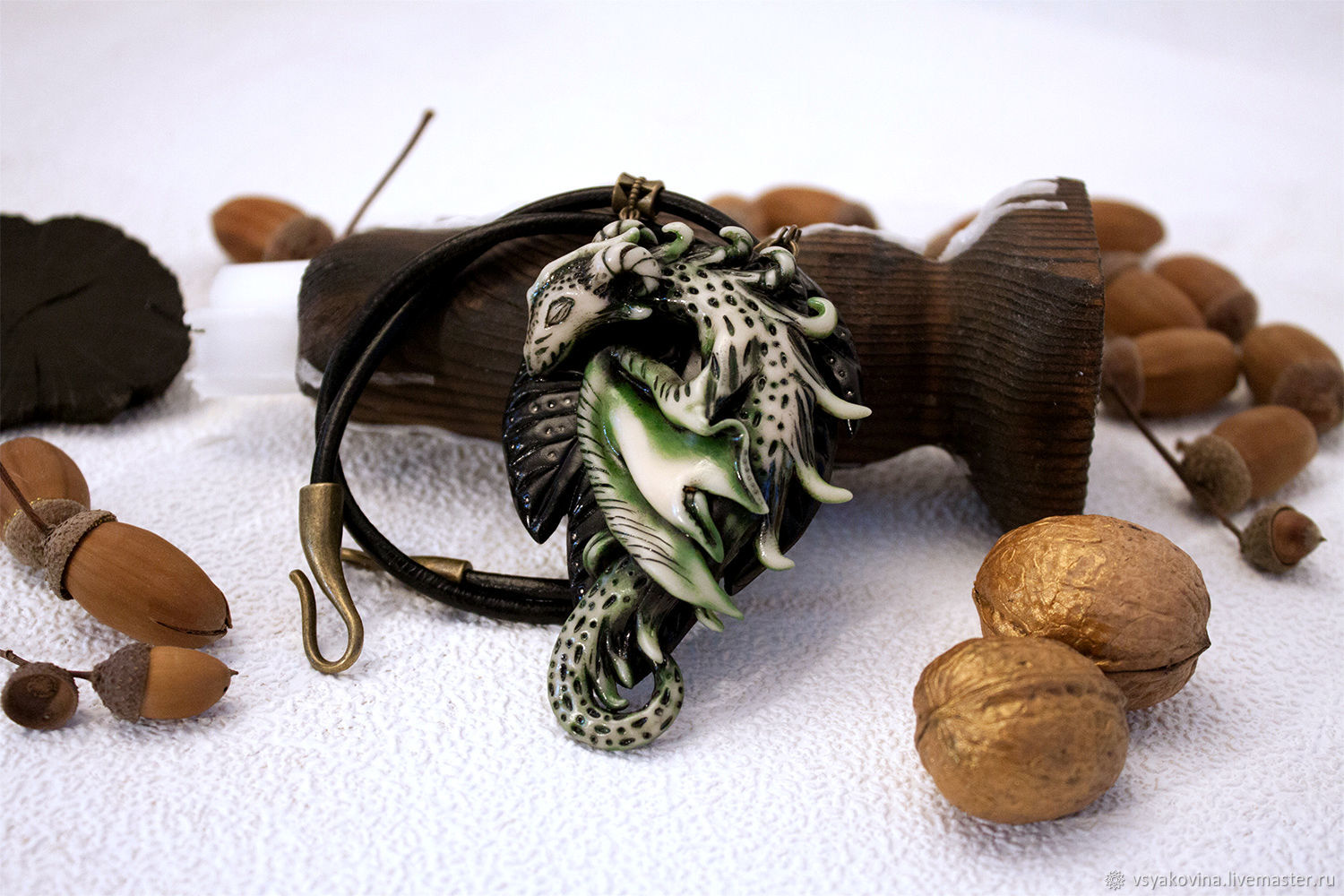 Green Dragon necklace made of polymer clay, Necklace, St. Petersburg,  Фото №1