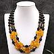 Multi-row necklace natural amber, shungite and volcanic lava, Necklace, Moscow,  Фото №1