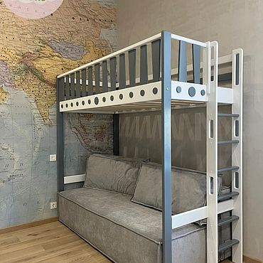 Двухэтажная взрослая кровать с диваном