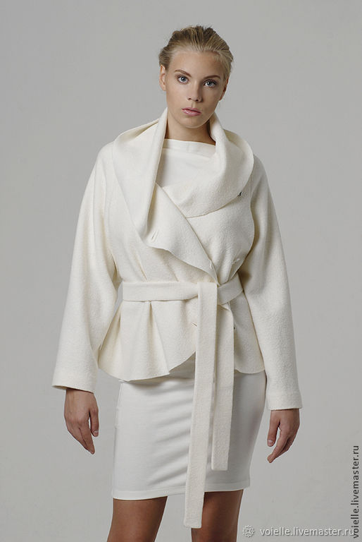 Coat short white jacket of loden clothes from wool for spring, autumn ...