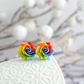 Украшения handmade. Livemaster - original item Handmade Rainbow Rose Stud Earrings. Handmade.