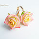 Earrings with roses 'the Light of my soul'. Gold plated. polymer clay, Earrings, Zarechny,  Фото №1