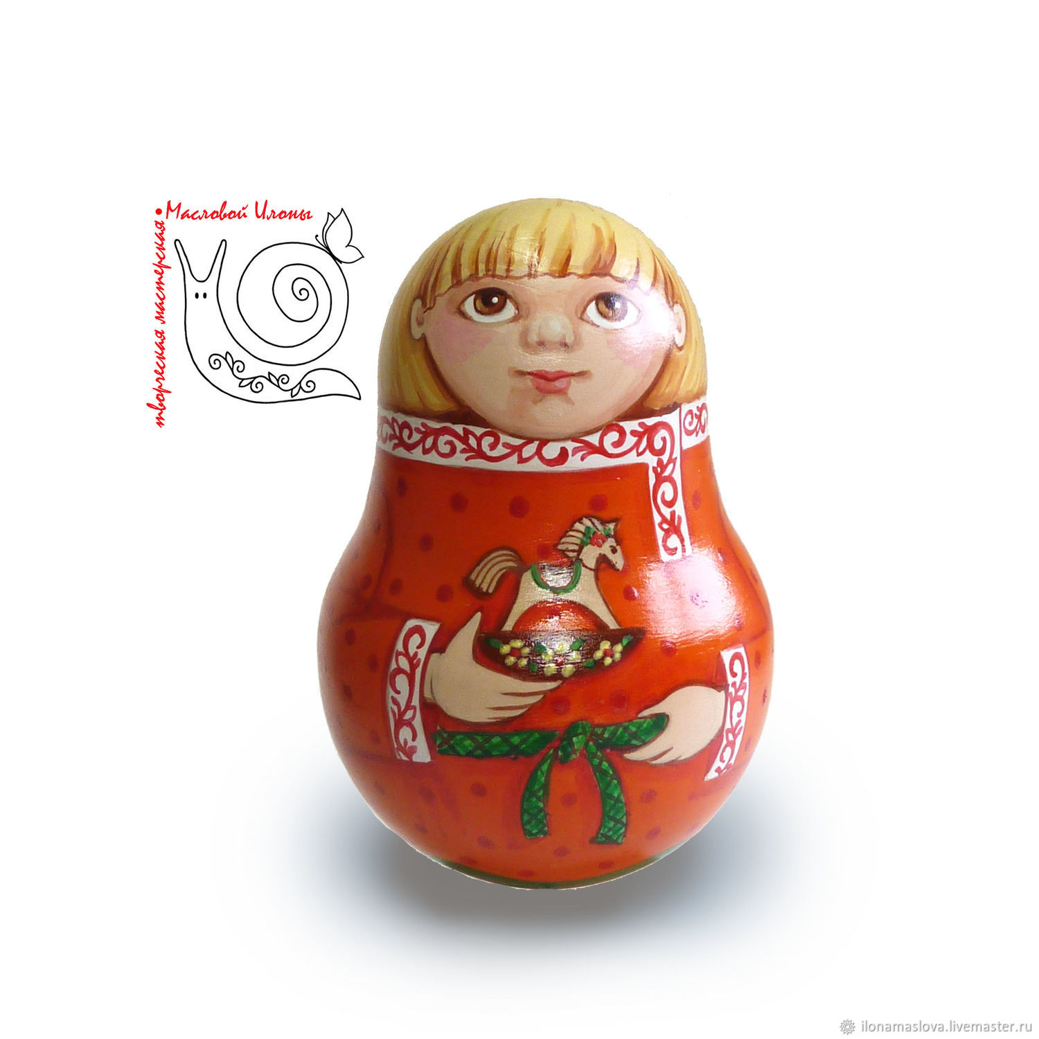 Неваляшка Ванька-встанька с лошадкой игрушка деревянная расписная в ...