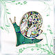 Brooch `the Snail on the slope` ARIEL - Alena - Moscow MOSAIC Brooch with malachite Brooch with mother of pearl brooch Copyright Mosaic from natural stones
