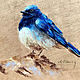 Мухоловка рисунок. Синяя птица. Графика. Масляная пастель, Картины, Москва,  Фото №1