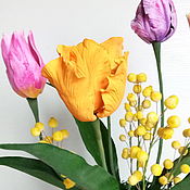 Для дома и интерьера handmade. Livemaster - original item Tulips and Mimosa from polymer clay. Interior arrangement. Handmade.