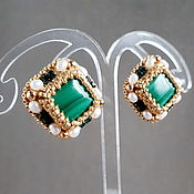 Украшения handmade. Livemaster - original item Green clips with malachite, square earrings clips with stones. Handmade.