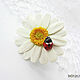 Chamomile with Ladybug Ring Massive Ring with white flower, Rings, Voronezh,  Фото №1