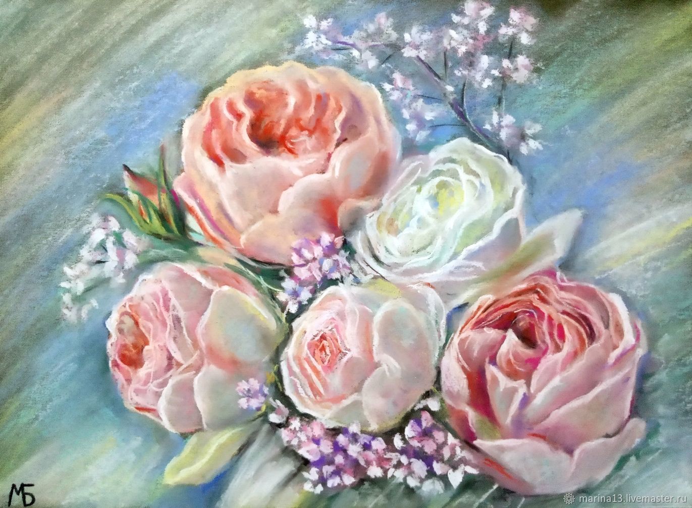 Картина "Жемчужные розы". Букет нежных роз. Картина цветы, Картины, Самара,  Фото №1