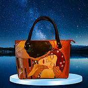 Сумки и аксессуары handmade. Livemaster - original item Leather woman yellow brown artistic handbag Klimt The Kiss. Handmade.