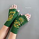  Knitted mittens with embroidery Dill green. Mitts. Lace knitting workshop. Lidiya.. My Livemaster. Фото №6