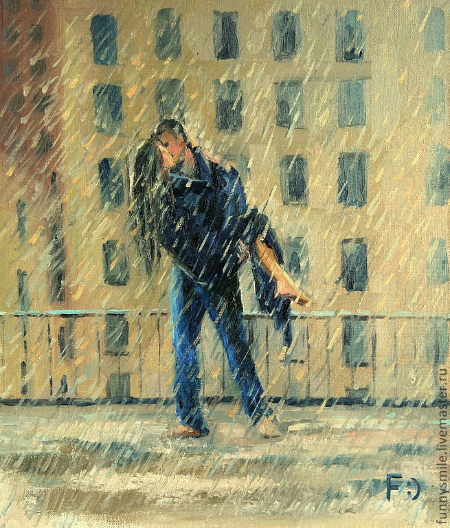 Oil painting on canvas. Kiss in the rain, Pictures, Moscow,  Фото №1