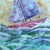 Картины и панно handmade. Livemaster - original item Fishing boat on the waves. Seascape. Painting on canvas. Handmade.