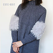 Одежда handmade. Livemaster - original item Women`s sweater long gray with fur trim. Handmade.