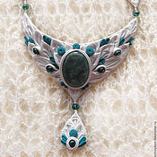 Ожерелок "Росинка", колье из кожи и камня, женское украшение