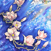 Аксессуары handmade. Livemaster - original item Silk handkerchief Magnolia-natural silk-satin, batik. Handmade.