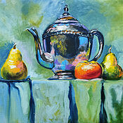 Картины и панно handmade. Livemaster - original item Painting teapot and pears. Still life with dishes. Handmade.