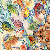 Картины и панно ручной работы. Ярмарка Мастеров - ручная работа Watercolor painting Koi carp and red fox. Handmade.