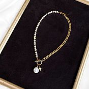 Украшения handmade. Livemaster - original item Gold-plated necklace with natural pearls. Asymmetric necklace gold. Handmade.