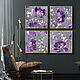 Module of 4 paintings with abstract colors. Flowers on a gray background, Pictures, Moscow,  Фото №1