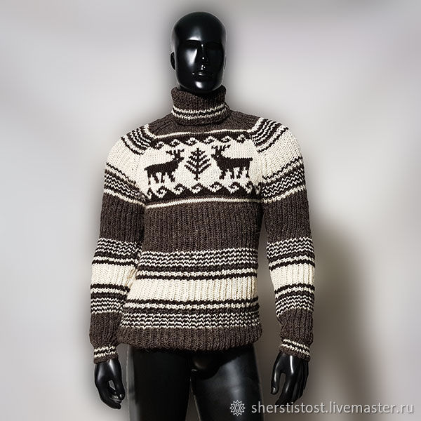 Wool knitted sweater with deer, Mens sweaters, Nalchik,  Фото №1