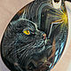 Midnight-black cat on black agate-pendant with painted to order. Pendant. lacquer miniature. My Livemaster. Фото №5